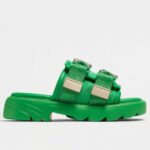 Replica Bottega Veneta Flash Flat Sandals In Green Technical Fabric