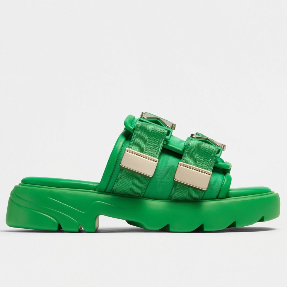 Replica Bottega Veneta Flash Flat Sandals In Green Technical Fabric 104