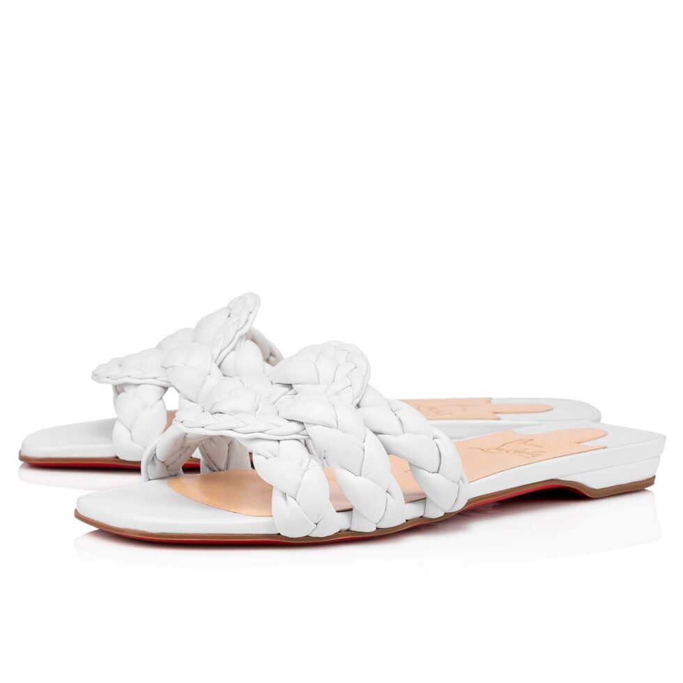 Replica Christian Louboutin Marmela Flat Sandals In White Lambskin 104