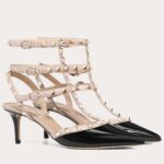 Replica Valentino Rockstud Caged Pumps 65mm In Black Patent Leather