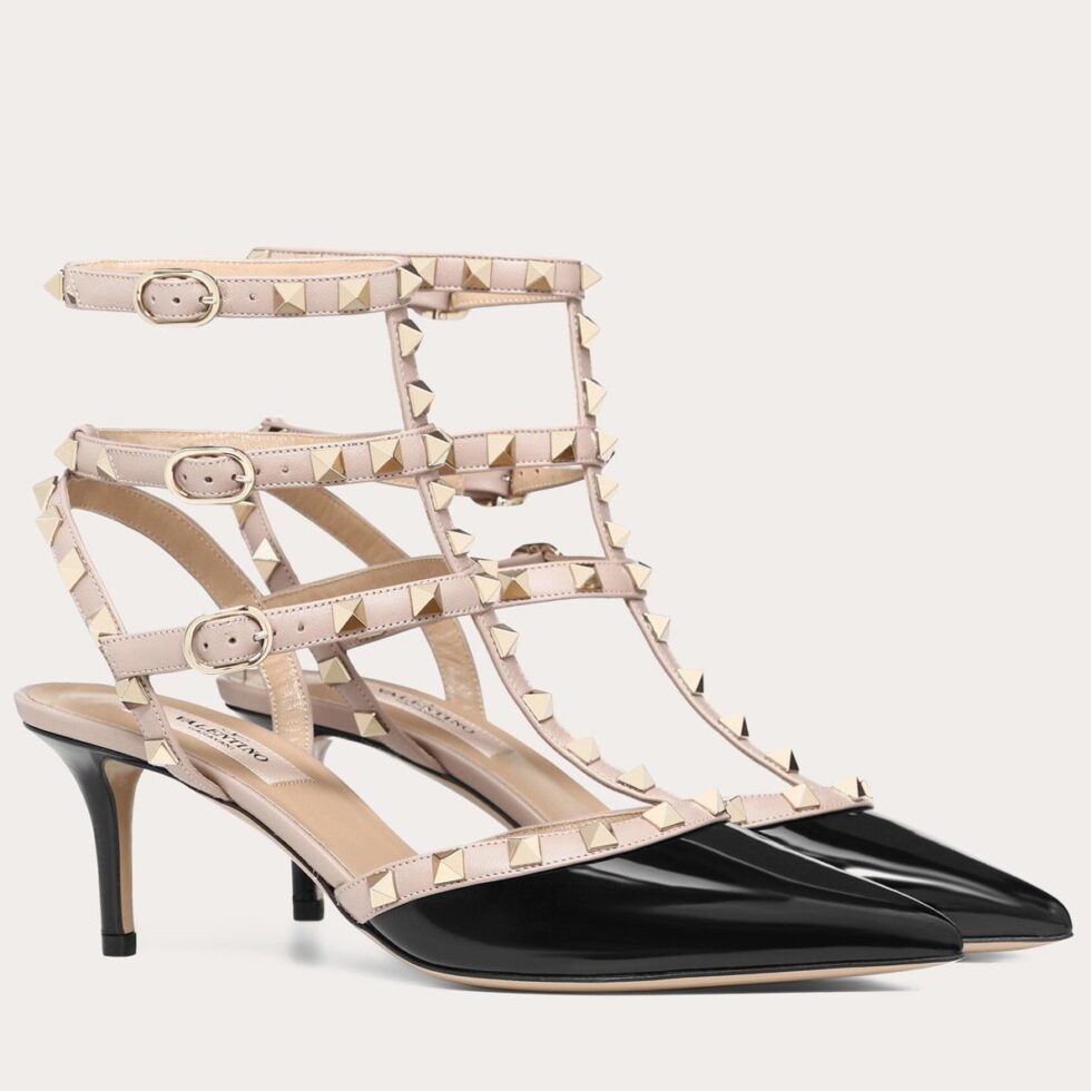 Replica Valentino Rockstud Caged Pumps 65mm In Black Patent Leather 104