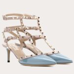 Replica Valentino Rockstud Caged Pumps 65mm In Blue Patent Leather