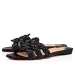 Replica Christian Louboutin Marmela Flat Sandals In Black Lambskin