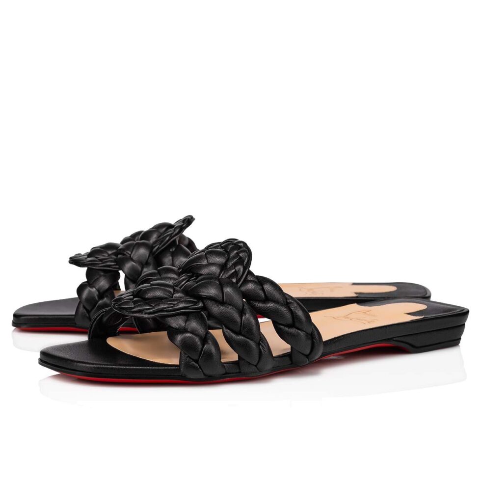 Replica Christian Louboutin Marmela Flat Sandals In Black Lambskin 104