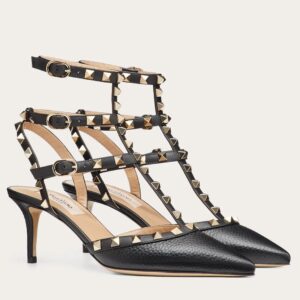 Replica Valentino Rockstud Caged Pumps 65mm In Black Grained Leather