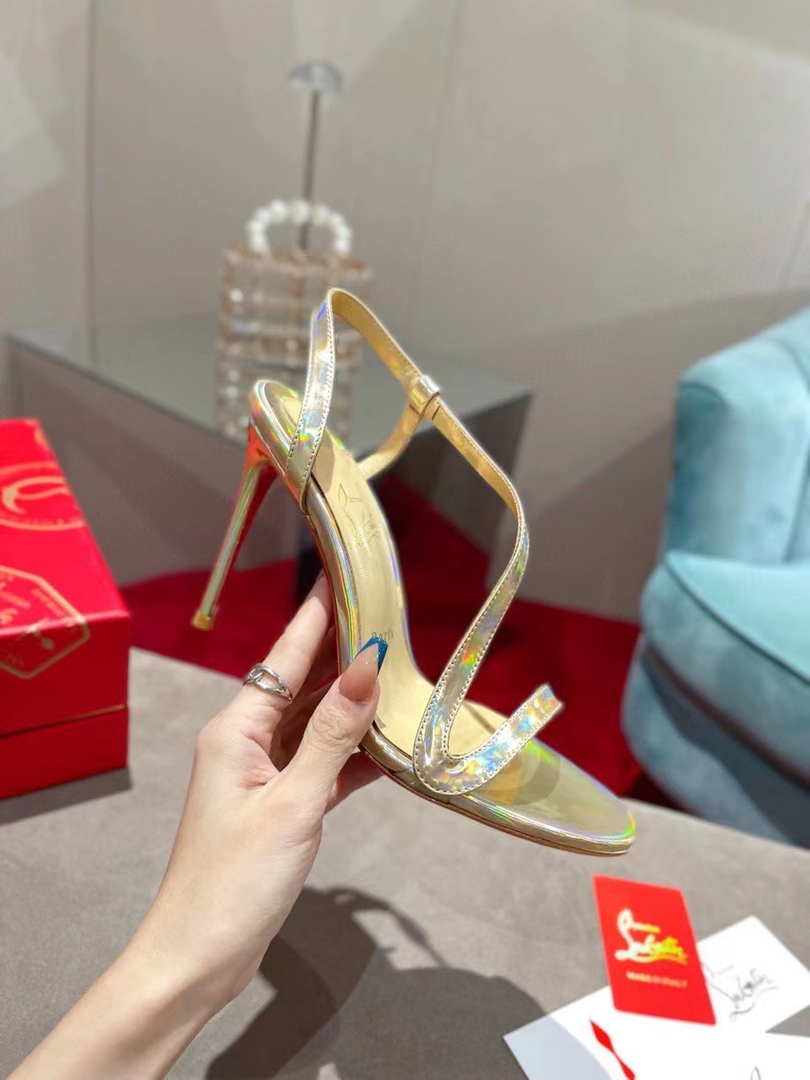 Replica Christian Louboutin Rosalie 100mm Sandals In Gold Patent Psychic 108