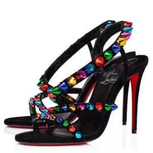 Replica Christian Louboutin Spikita Strap 100mm Sandals In Black Suede