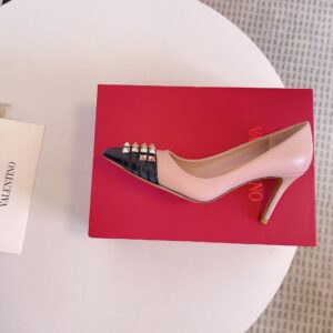 Replica Valentino Beige Rockstud Pump 90mm with Black Patent Toe Cap 103