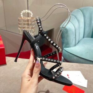 Replica Christian Louboutin Spikita Strap 100mm Sandals In Black  Leather 2