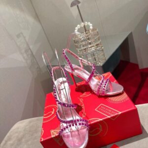 Replica Christian Louboutin Spikita Strap 100mm Sandals In Pink Leather 2