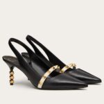 Replica Valentino Black Rockstud Slingback Pumps With 70mm Sculpted Heel