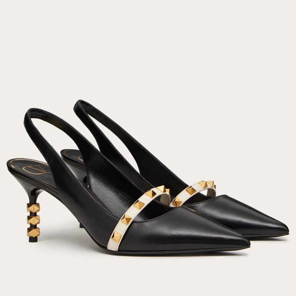 Replica Valentino Black Rockstud Slingback Pumps With 70mm Sculpted Heel 104