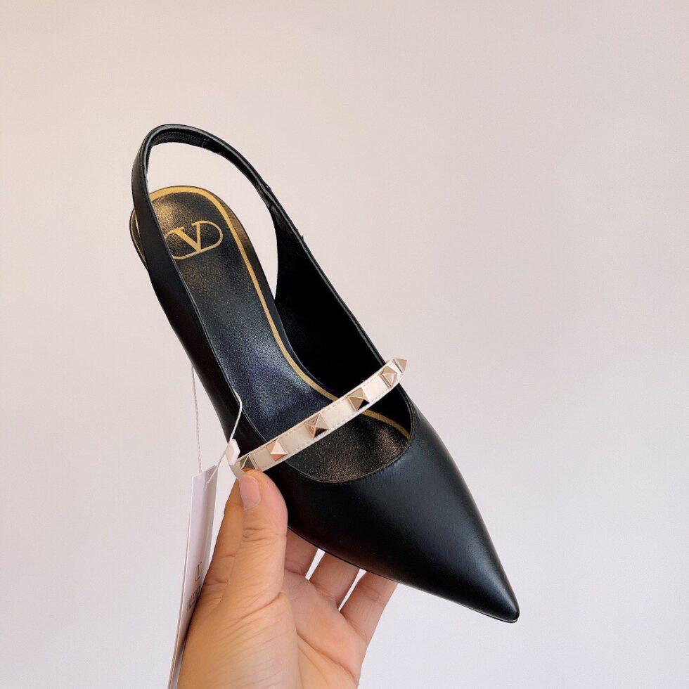 Replica Valentino Black Rockstud Slingback Pumps With 70mm Sculpted Heel 105