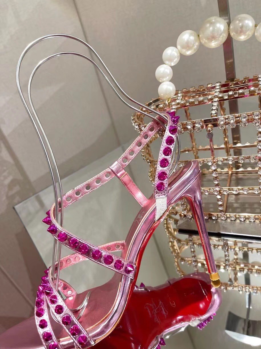 Replica Christian Louboutin Spikita Strap 100mm Sandals In Pink Leather 109