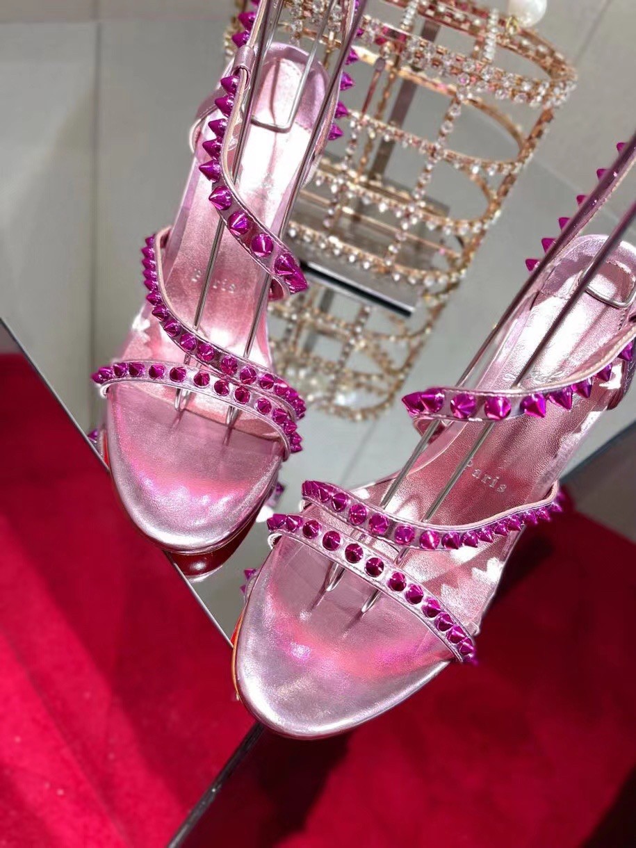 Replica Christian Louboutin Spikita Strap 100mm Sandals In Pink Leather 110