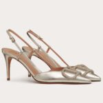 Replica Valentino Vlogo Slingback Pumps 80mm In Platinum Lambskin