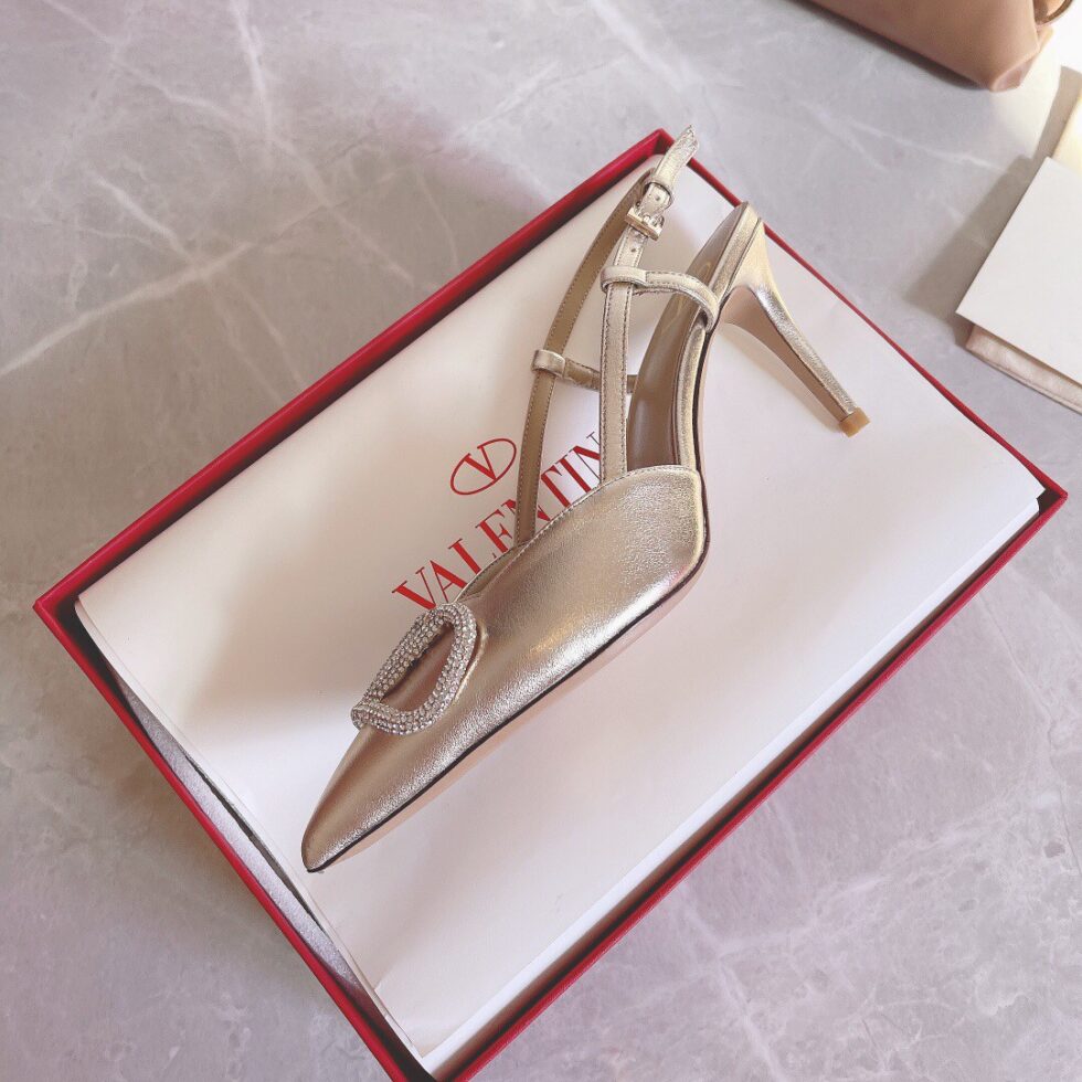 Replica Valentino Vlogo Slingback Pumps 80mm In Platinum Lambskin 106