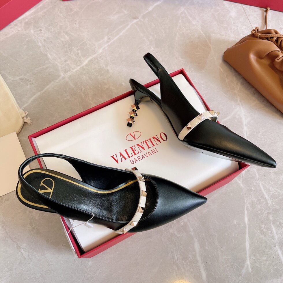 Replica Valentino Black Rockstud Slingback Pumps With 70mm Sculpted Heel 109