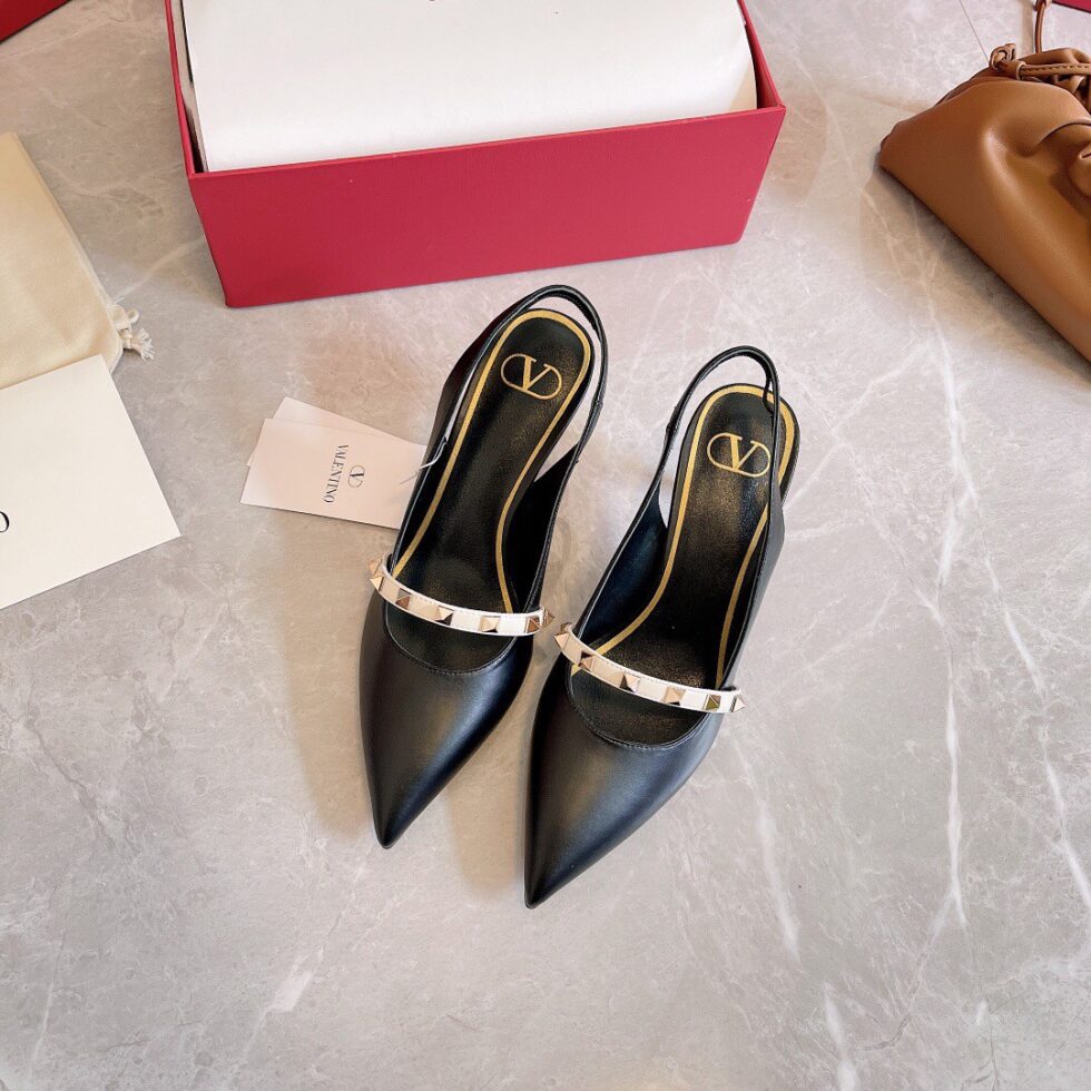 Replica Valentino Black Rockstud Slingback Pumps With 70mm Sculpted Heel 110