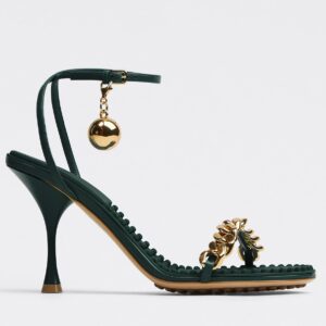 Replica Bottega Veneta Dot Sandals with Chain Straps In Inkwell Lambskin