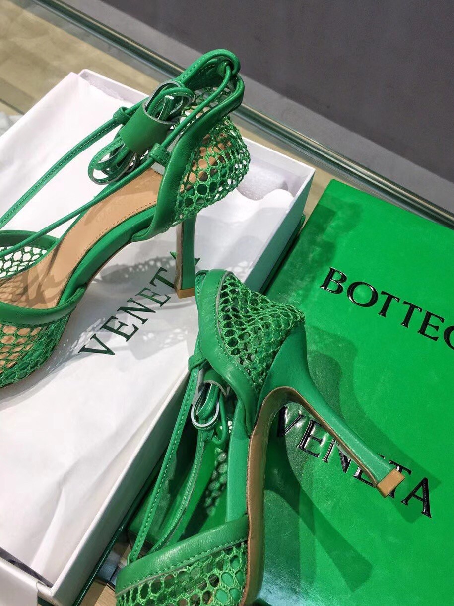 Replica Bottega Veneta Stretch Sandals In Green Mesh 108