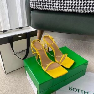 Replica Bottega Veneta Stretch Chain Sandals In Yellow Lambskin 2