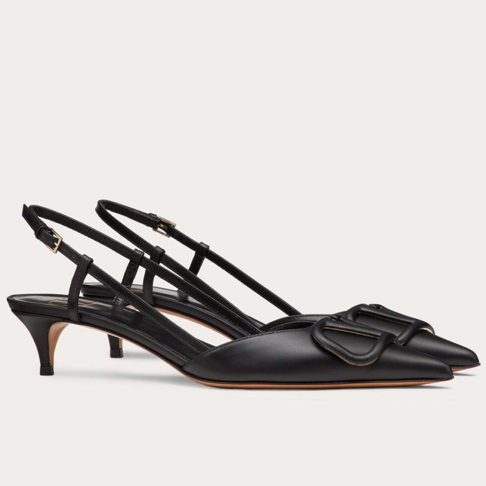 Replica Valentino Vlogo Slingback Pumps 40mm In Black Calfskin 104