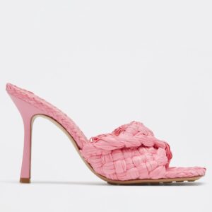 Replica Bottega Veneta Stretch Sandals In Pink Intrecciato Raffia