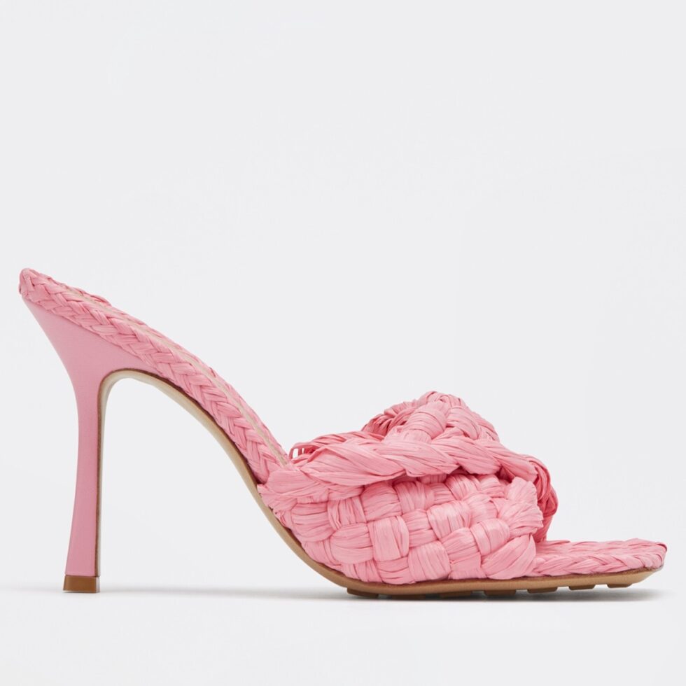 Replica Bottega Veneta Stretch Sandals In Pink Intrecciato Raffia 104