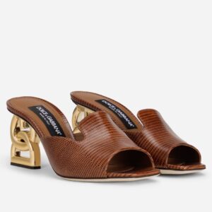 Replica Dolce & Gabbana Brown Lguana-print Mules with DG Pop Heel