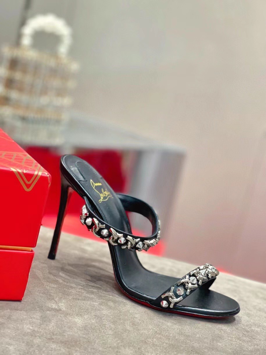 Replica Christian Louboutin Just Chain 85mm Sandals In Black Leather 106