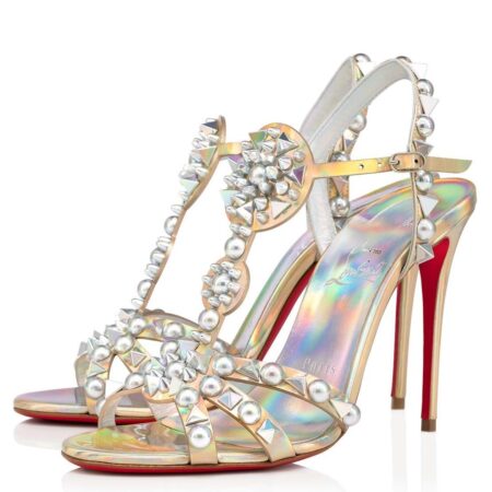 Replica Christian Louboutin Goldora 100mm Silver Sandals with Spikes