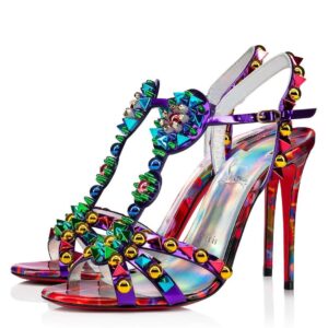 Replica Christian Louboutin Goldora 100mm Sandals with Multicoloured Spikes