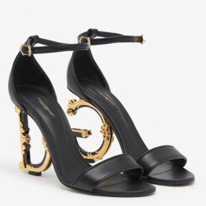 Replica Dolce & Gabbana Black Sandals with Baroque DG Heel