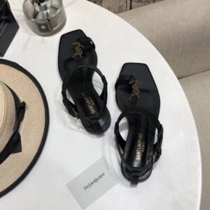 Replica Saint Laurent Cassandra Flat Sandals In Black Calfskin 2