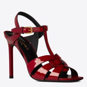 Replica Saint Laurent Tribute Sandals 105 In Red Patent Leather