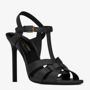 Replica Saint Laurent Tribute Sandals 105 In Black Calfskin