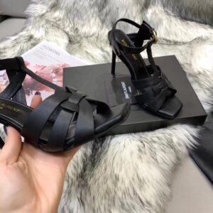 Replica Saint Laurent Tribute Sandals 105 In Black Calfskin 2