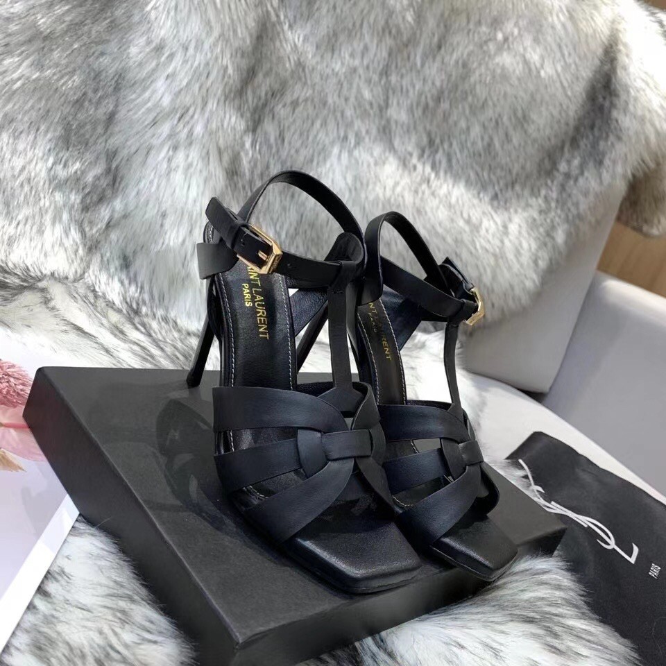 Replica Saint Laurent Tribute Sandals 105 In Black Calfskin 106