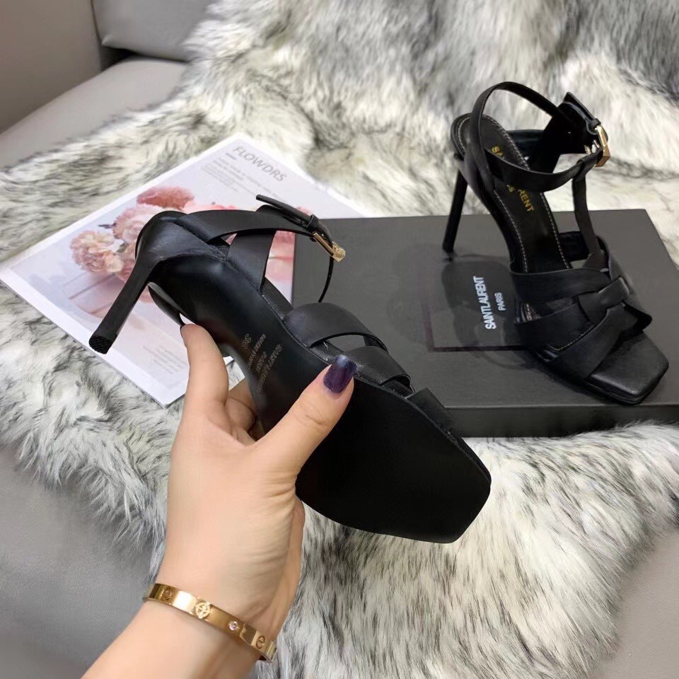 Replica Saint Laurent Tribute Sandals 105 In Black Calfskin 108