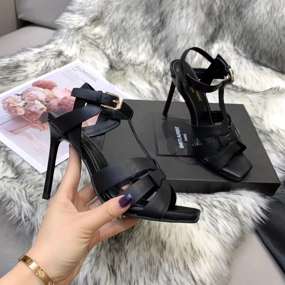 Replica Saint Laurent Tribute Sandals 105 In Black Calfskin 109