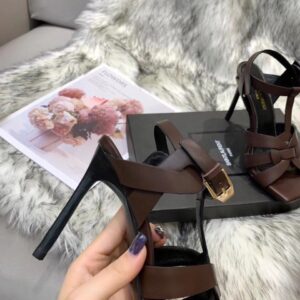 Replica Saint Laurent Tribute Sandals 105 In Dark Brown Calfskin 2