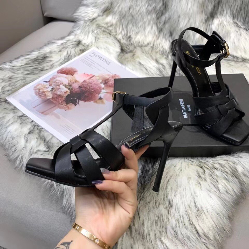 Replica Saint Laurent Tribute Sandals 105 In Black Calfskin 111