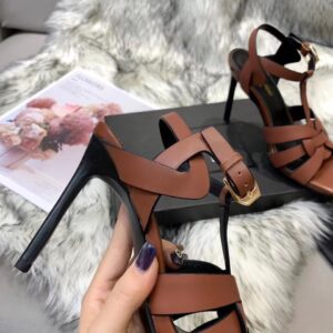 Replica Saint Laurent Tribute Sandals 105 In Brown Calfskin 2