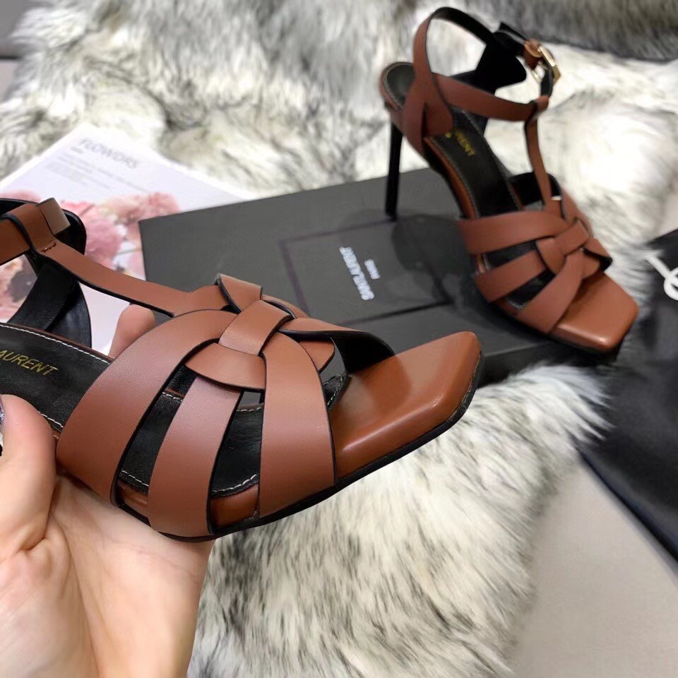 Replica Saint Laurent Tribute Sandals 105 In Brown Calfskin 108