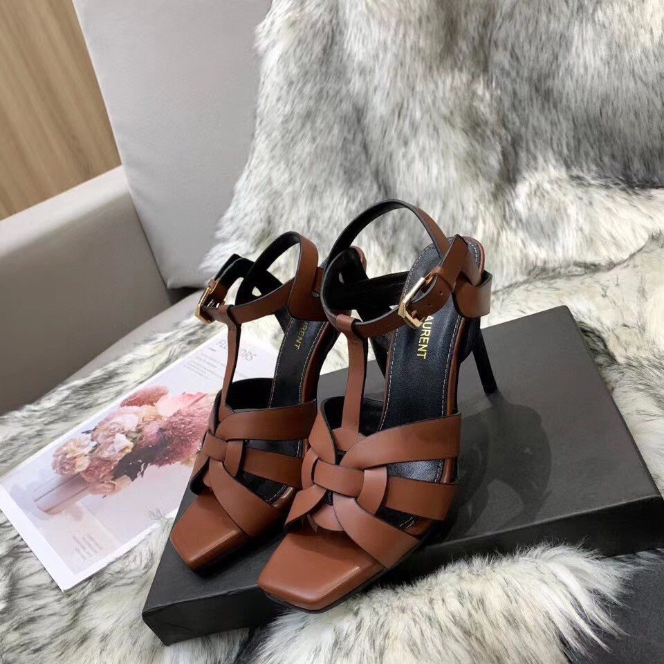 Replica Saint Laurent Tribute Sandals 105 In Brown Calfskin 109