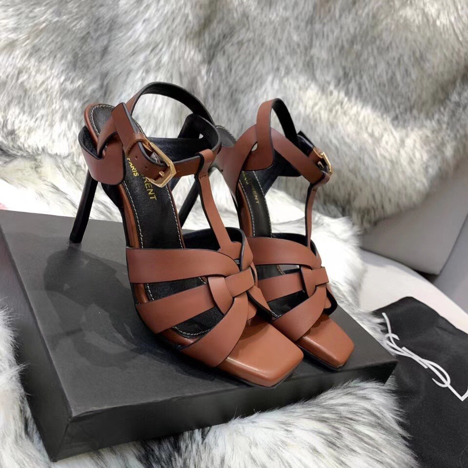 Replica Saint Laurent Tribute Sandals 105 In Brown Calfskin 111