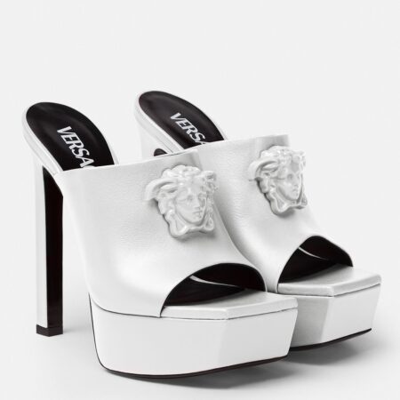 Replica Versace La Medusa Platform Mules In White Calfskin