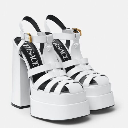 Replica Versace La Medusa Platform Sandals In White Calfskin