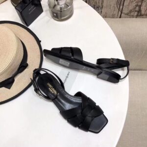 Replica Saint Laurent Tribute Flat Sandals In Black Calfskin 2